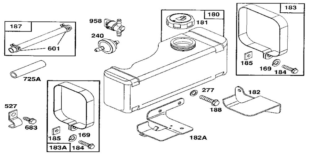 Fuel Tank Diagram and Parts List for 259700-259799 0102, 0104, 0117 Briggs and Stratton Engine